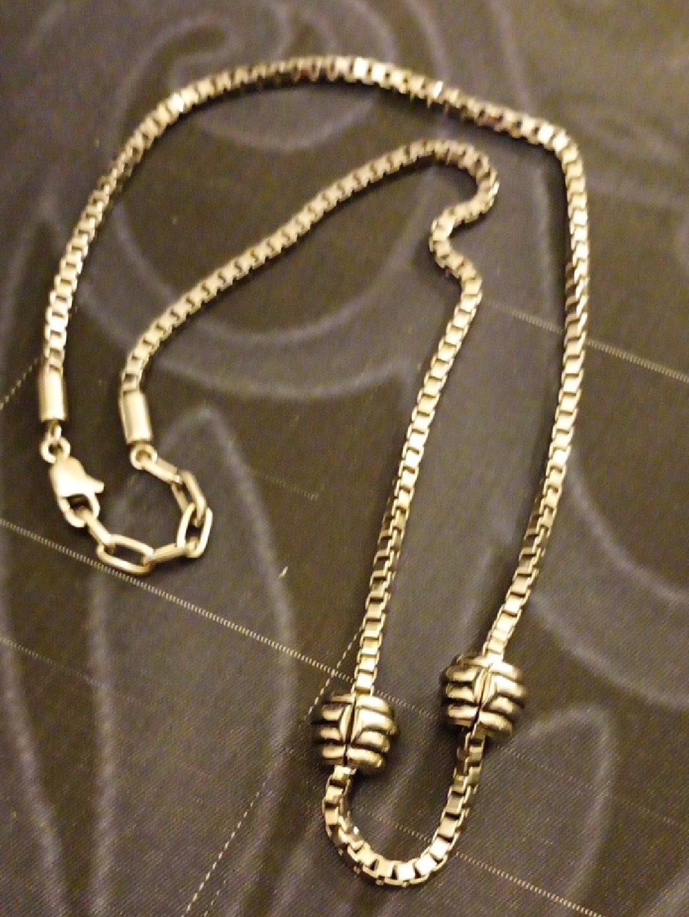 Chunky Silver-Tone Box Chain Necklace with Decorative Stopper Beads